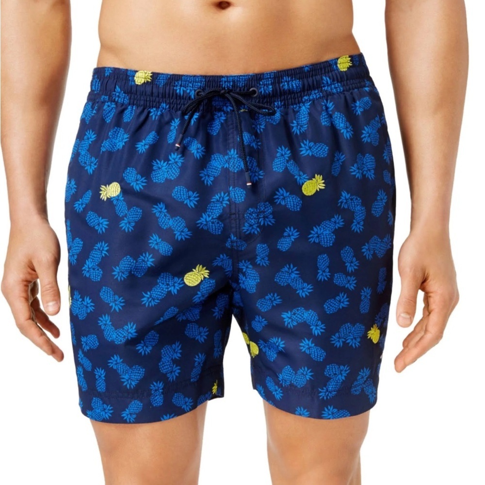 Tommy Hilfiger Swim Shorts Trunks Medium Pineapple‎ Embroidered w/pockets Blue
